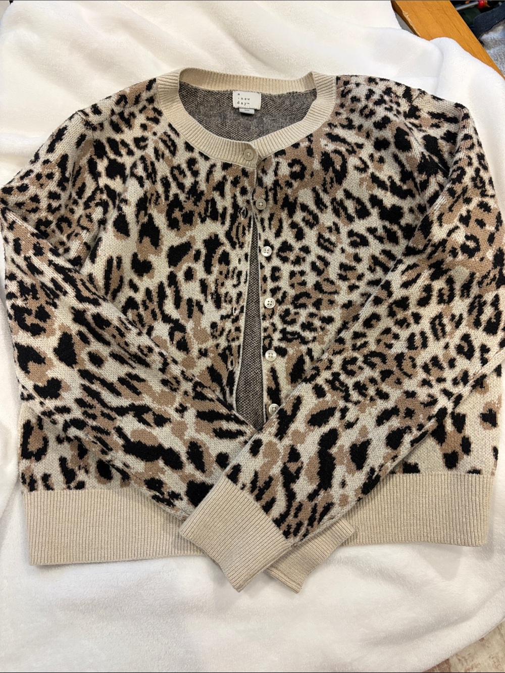 a new day Leopard-Print Button Cardigan in Beige, Black, Brown